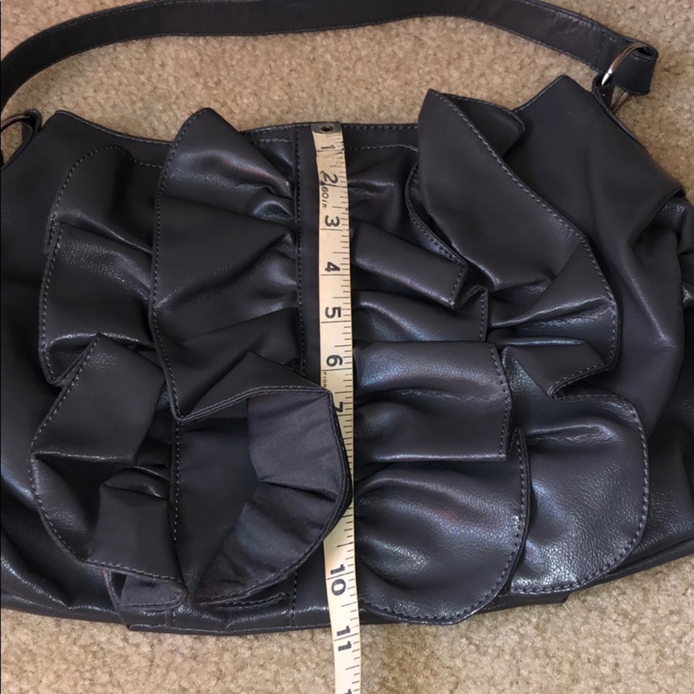 Large Gray Ruffled Shoulder Bag - Picture 8 of 8